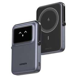UGREEN Внешний аккумулятор PB572 (45327) UNO 10000mAh Mini Magnetic Wireless Robot 20W Power Bank с держателем. Цвет: серый