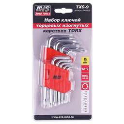 AVS TOOLS Набор ключей торцевых изогнутых коротких TORX 9 предметов (T10-T50) AVS TXS-9