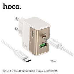 HOCO (6942007653718) CS71Aaa 1USB+1Type-C 3.0A PD 20W+QC3.0 для Type-C Type-C , 1м White