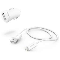 HAMA Автомобильное зарядное устройство H-183266, USB, 8-pin Lightning (Apple), 2.4A, белый [00183266]