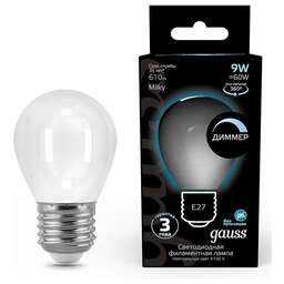 GAUSS Упаковка ламп LED E27, шар, 9Вт, 105202209-D, 10 шт