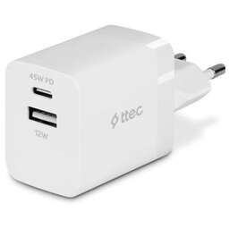 TTEC Сетевое зарядное устройство SmartCharger 45W PD Duo Travel Charger USB-C+USB-A. Цвет: белый