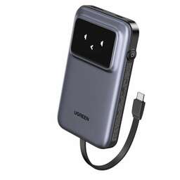UGREEN Внешний аккумулятор PB511 (35603B) UNO 10000mAh 30W Power Bank with Display&Build-in со встроенным кабелем USB-C. Цвет: серый