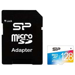SILICON POWER Карта памяти microSDXC UHS-I U1 128 ГБ, 75 МБ/с, Class 10, SP128GBSTXBU1V21SP, 1 шт., переходник SD