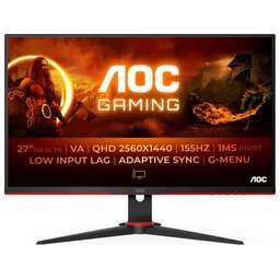 AOC Монитор 27" Q27G2E черный/красный VA LED 1ms 16:9 HDMI матовая 3000:1 250cd 178гр/178гр 2560x1440 155Hz FreeSync Premium DP 2K 4.43кг