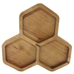 РОССИЯ 370676m Менажница "Соты 3 ячейки" 18,4х18,2х1,8 см, массив берёзы, покрыта маслом