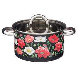 AGNESS КАСТРЮЛЯ "МАКИ" СО СТЕКЛЯННОЙ КРЫШКОЙ, НЕРЖ.СТАЛЬ, 3,1Л 20Х11 СМ 916-307