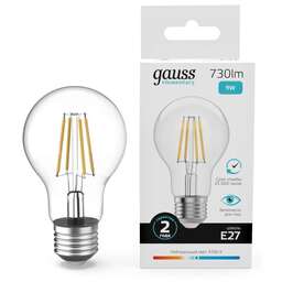 GAUSS Лампа филам. Filament 9Вт цок.:E27 груша 220B св.свеч.бел.нейт. (упак.:10шт) (22229)