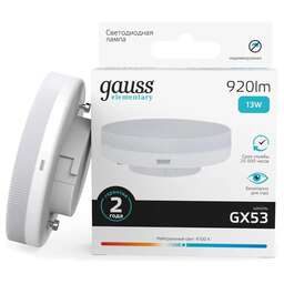 GAUSS Лампа светодиодная Elementary 13Вт цок.:GX53 таблетка 220B св.свеч.бел.нейт. Tablet (упак.:10шт) (83823)