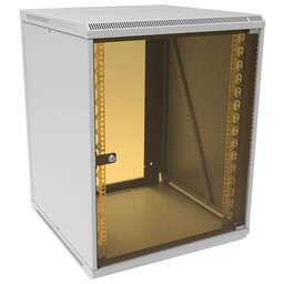 SUPRLAN Шкаф коммутационный (05-1503) настенный 15U 600x450мм пер.дв.стекл направл.под закл.гайки 70кг светло-серый 25.1кг 750мм металл