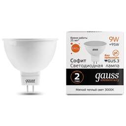 GAUSS Лампа светодиодная Elementary MR16 9Вт цок.:GU5.3 спот 220B 2700K св.свеч.бел.теп. MR16 (упак.:10шт) (13519)