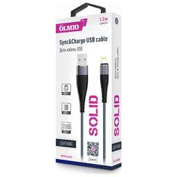 OLMIO "SOLID" Дата-кабель USB - 8 Pin 2.1A 1.2М круглый титан (39048)