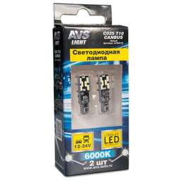 AVS C025 T10/белый/ (W2.1x9.5d) CANBUS 24SMD 4014, блистер 2 шт