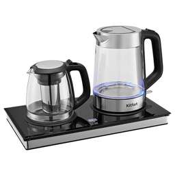 KITFORT Чайный набор КТ-6776 1.8л. 2200Вт черный/нержавеющая сталь корпус: Металл/стекло/пластик