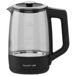 GALAXY LINE Чайник электрический GL 0567, черный, стекло, 2200 Вт, 1,7 л, LED-подсветка, контроллер Strix, фильтр из нержавеющей стали, сенсорный дисплей в ручке, съемная крышка для удобства наполнения и очистки, регулировка температуры нагрева 40-100 С