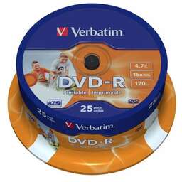 VERBATIM Диск 4.7Gb 16x Cake Box (25шт) Printable (43538)