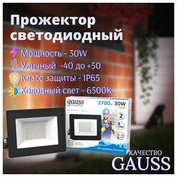 GAUSS Прожектор уличный 613100330, 30Вт