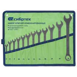 СИБРТЕХ Набор ключей комбинированных, 6 - 22 мм, 12 шт., CrV, фосфатированные 15477