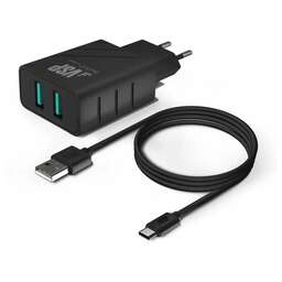 BORASCO Сетевое зарядное устройство 37264, 2xUSB, USB type-C, 2.4A, черный