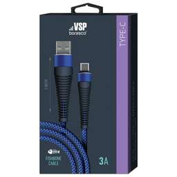 BORASCO Дата-кабель Fishbone USB - Type-C 3А 1M синий (38505)