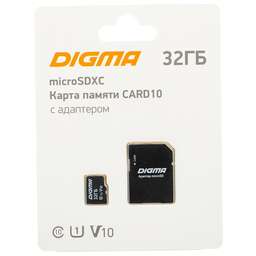 DIGMA Флеш карта microSDHC 32GB CARD10 V10 + adapter