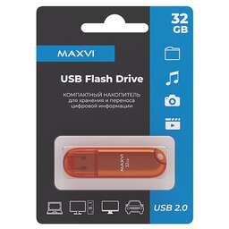 MAXVI P1 32GB orange, монолит с колпачком, ABS пластик, USB 2.0