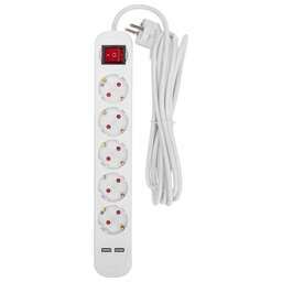 REXANT Удлинитель STANDARD 5 гнезд, 3м, 3х1,0мм², с/з, с выключателем, 2 USB, белый