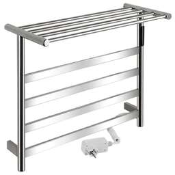 KRAFTTE - Полотенцесушитель электрический, 510 х 575 х 220 мм, лесенка на 4 перекладины с полкой, 75 Вт, из нержавеющей стали, сенсорное управление с таймером до 24 часов, цвет ХРОМ. 44022