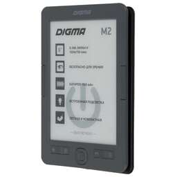 DIGMA Электронная книга M2 6" E-ink HD Pearl 758x1024 600MHz 128Mb/4Gb/SD/microSDHC/подсветка дисплея темно-серый (в компл.:обложка)