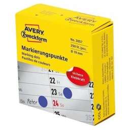 AVERY ZWECKFORM Этикетки 3857 250шт на листе диаметр 19мм/70г/м2/синий самоклей. универсальная