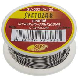 СВЕТОЗАР ПОС 30, 1 мм, 100 г, трубка с флюсом, катушка, припой (SV-55325-100)