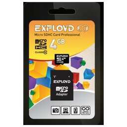 EXPLOYD MicroSDHC 4GB Class10 + адаптер SD [EX004GCSDHC10-AD]