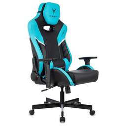 KNIGHT Кресло игровое Thunder 5X, на колесиках, экокожа, черный/голубой [ thunder 5x bl]