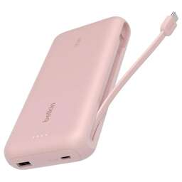 BELKIN Внешний аккумулятор BoostСharge Power Bank 20000mAh USB-A&USB-C 30W со встроенным кабелем USB-C. Цвет: розовый