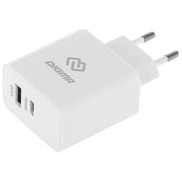 DIGMA Сетевое зар./устр. DGW3D 30W 3A (PD+QC) USB-C/USB-A универсальное белый (DGW3D0F110WH)