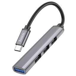 HOCO (6931474765482) HB26 USB HUB Type-C+1USB 3.0+3USB 2.0 , Metal Grey