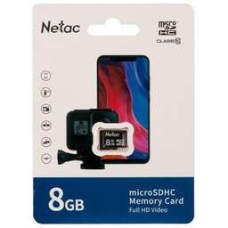 NETAC Карта памяти microSDHC P500 8 ГБ, 80 МБ/с, Class 10, NT02P500STN-008G-S, 1 шт