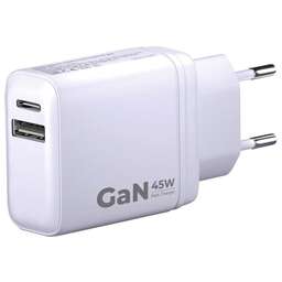 BORASCO Сетевое зарядное устройство 1xUSB-A +1xUSB-C, 45Вт, 3A, белый [52390]
