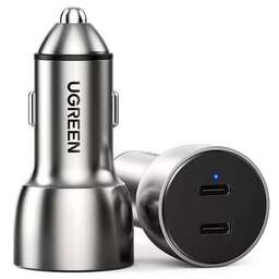 UGREEN Автомобильное зарядное устройство CD213, 2xUSB-C, 36Вт, 3A, серый [70594]