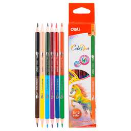 DELI Карандаши цв. EC00500 ColoRun двухцвет. липа 12цв. коробка/европод. (6шт)