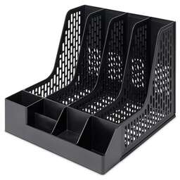 DELI Лоток вертикальный E9849 BLACK 4отд. сборный для бумаг 325x320x275мм черный пластик пластиковый пакет