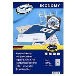 EUROPE100 Этикетки ELA050-100, A4, универсальная, 100л, 70г/м2, белый, 16.9мм х 48.5мм, 64шт, покрытие матовое