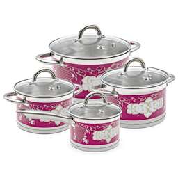 POMIDORO POMI D'ORO P-640362 Fiore red Набор кастрюль 18см, 20см, 24см и соусник 16см с крышками