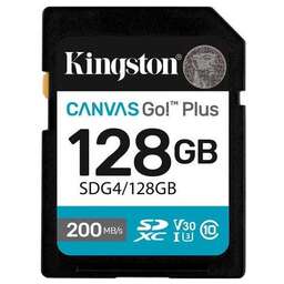 KINGSTON Карта памяти SDXC UHS-I U3 Canvas Go Plus 128 ГБ, 200 МБ/с, Class 10, SDG4/128GB, 1 шт., без адаптера