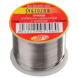 СВЕТОЗАР ПОС 30, 1 мм, 250 г, трубка с флюсом, катушка, припой (SV-55325-250)