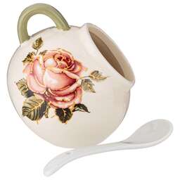 AGNESS СОЛОНКА С ЛОЖКОЙ "КОРЕЙСКАЯ РОЗА" 9,5*9,5 СМ. ВЫСОТА=10 СМ. / 170 МЛ. (КОР=48ШТ.) 358-1982