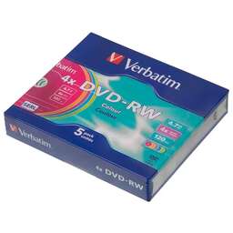 VERBATIM Оптический диск DVD-RW 4.7ГБ 4x, 5шт., slim case, разноцветные [43563]
