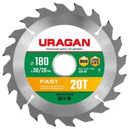 URAGAN Fast, 180 х 30/20 мм, 20Т, пильный диск по дереву (36800-180-30-20)