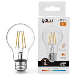 GAUSS Лампа филам. Filament 9Вт цок.:E27 груша 220B св.свеч.бел.теп. (упак.:10шт) (22219)