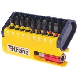 KRANZ (KR-92-0466) Набор бит с магнитным держателем, пластиковый кейс, 10 шт